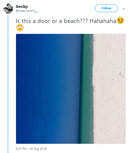 Screenshot of Becky from twitter's door or beach