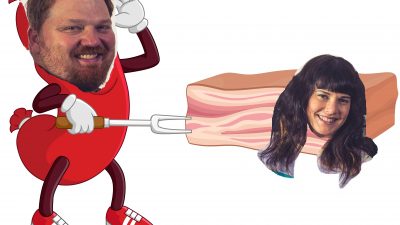 Jason and Deb photoshopped as meat.