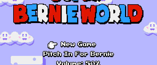 the intro screen for the super bernie game