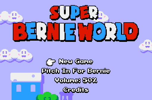 the intro screen for the super bernie game