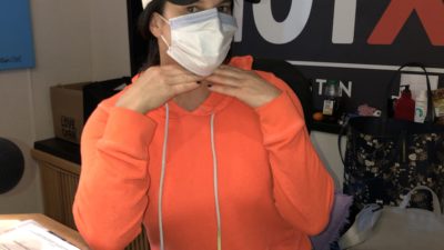deb wearing a generic medical mask