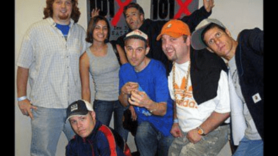 a young radio jason with the beastie boys and some fans
