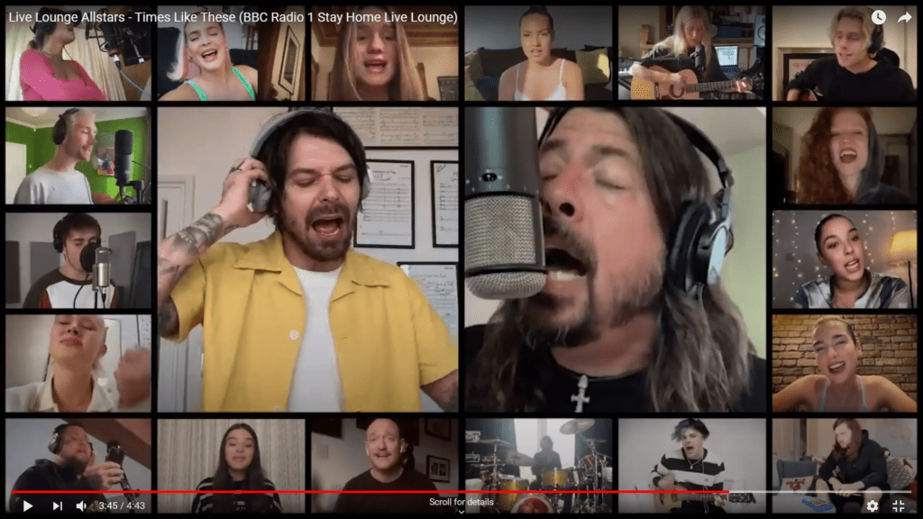 screencap of a bunch of famous singers covering Foo Fighters Times Like These