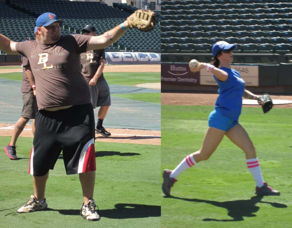 A side by side comparison of jason and deb's softball throwing forms