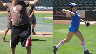 A side by side comparison of jason and deb's softball throwing forms