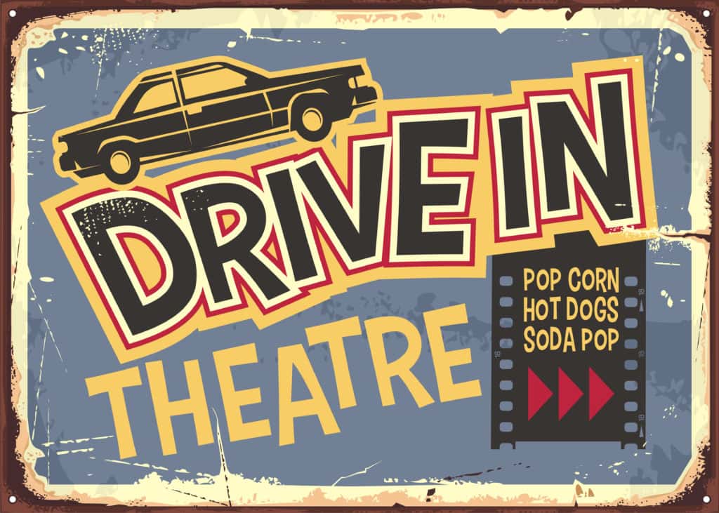 drive in theatre soda, hot dogs and popcorn