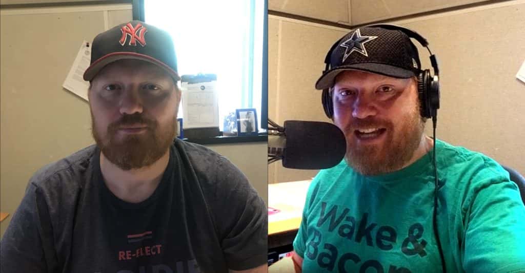 a side by side comparison of how jason looks in a picture nick's phone took and one the in studio cameras took