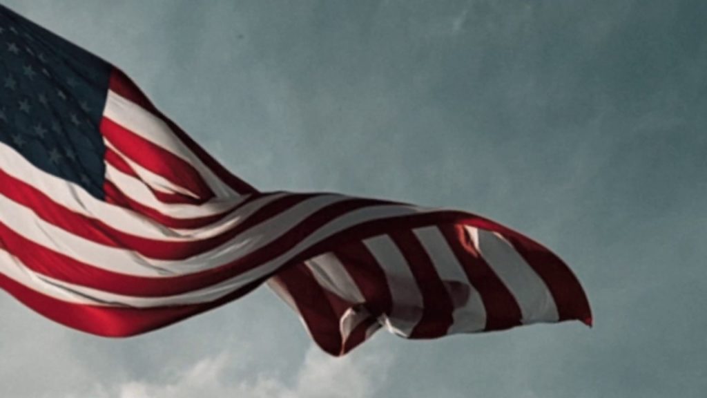 American flag waving in wind