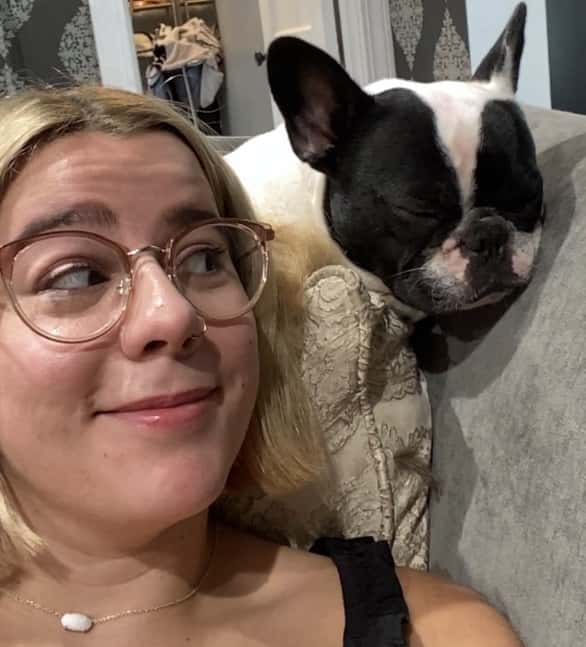 katy taking a selfie with deb's dog alfie