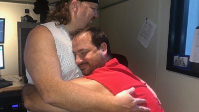 old picture of jason when he was fat hugging producer nick who still is fat