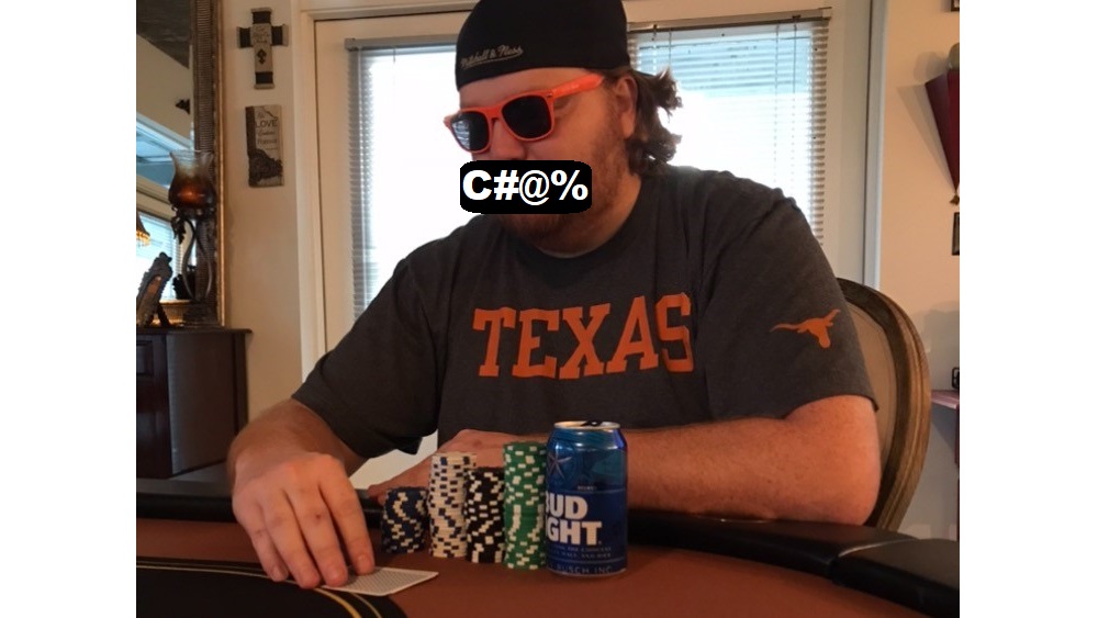 jason sitting at a poker table with a censored bar over his mouth