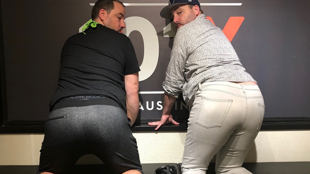 nick and cj morgan showing off their butts in studio