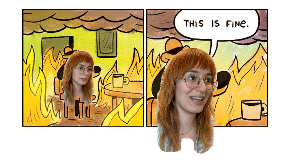 This is fine meme with Emily's Face