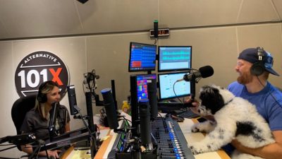 Jason Bumblina and Bogey sitting in the studio