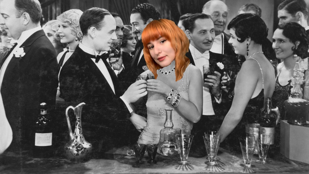 emily's face photoshopped onto a stock photo of a fancy rich person's party