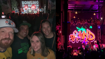 jason at a bowling for soup show and emily at a pauly d show