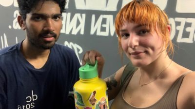 emily and her friend all sweaty after a kickboxing class
