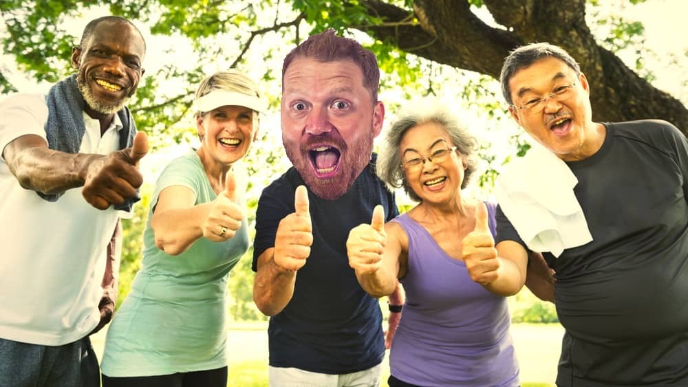 stock photo of old people enjoying life with jason's face photoshopped on it