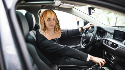 Emily photoshopped as an uber driver