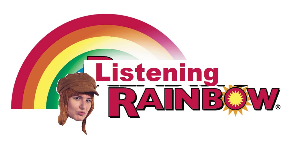 Emily reading rainbow photoshopped to listening radio