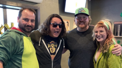 Nick, Doug Benson, Jason, and Emily at Haymaker for St. Patrick's Day