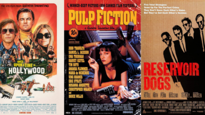 Once Upon a Time in Hollywood, Pulp Fiction, and Reservoir Dogs poster