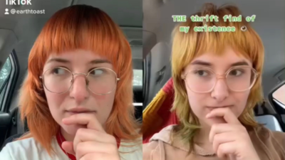 Screenshot of Emily's Tiktok video next to a girl who looks just like her