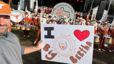 Nick with a I love Big Bertha sign at the game