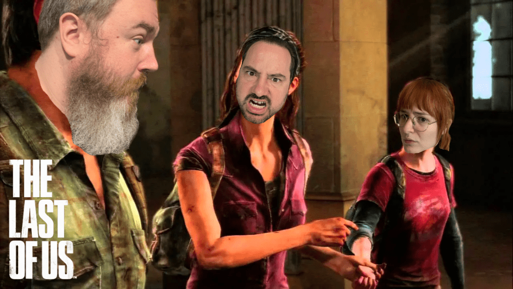 Spencer, Nick, and Emily photoshopped onto some characters from The Last Of Us video game