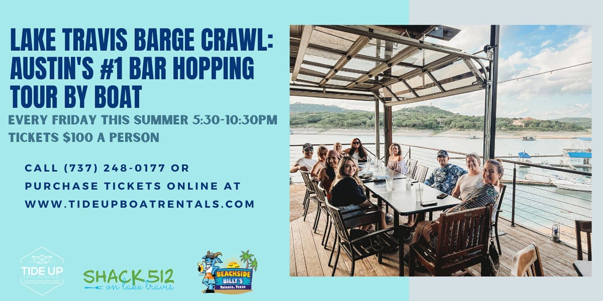 Flyer for Lake Travis barge crawl event