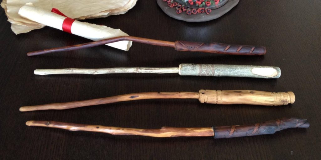 several hand-made, wooden wands 