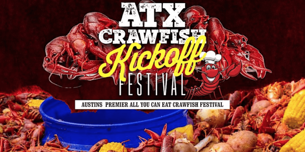 Austin Crawfish Kickoff fest event poster.