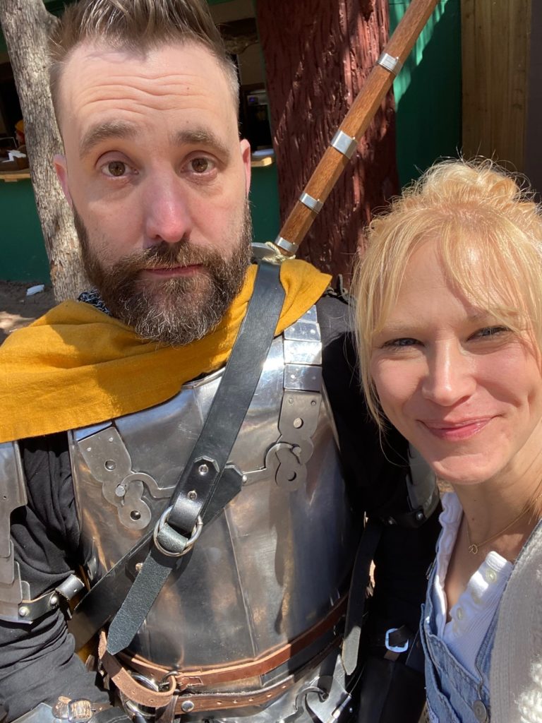 cj morgan in a knights costume at sherwood forest faire