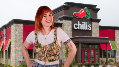 Emily photoshopped in front of a Chili's restaurant. Photo provided by shutterstock