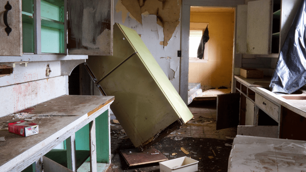 Picture of wrecked house. Image credit to Shutterstock