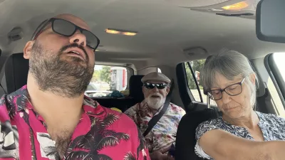 Nick and his parents in the car pretending like they are asleep