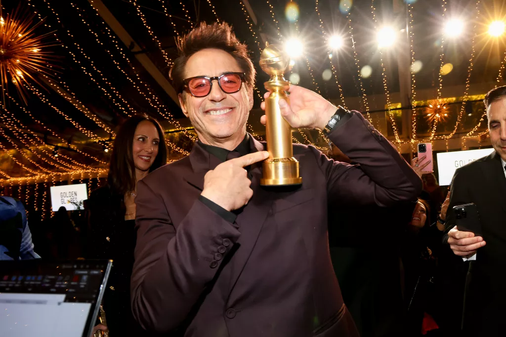 Robert Downey Jr. at the viewing party for the 81st Golden Globe Awards held at the Beverly Hilton Hotel on January 7, 2024 in Beverly Hills, California. (Photo by Tommaso Boddi/Golden Globes 2024/Golden Globes 2024 via Getty Images)