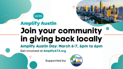 Amplify Austin header reads, "Join your community in giving back locally!"