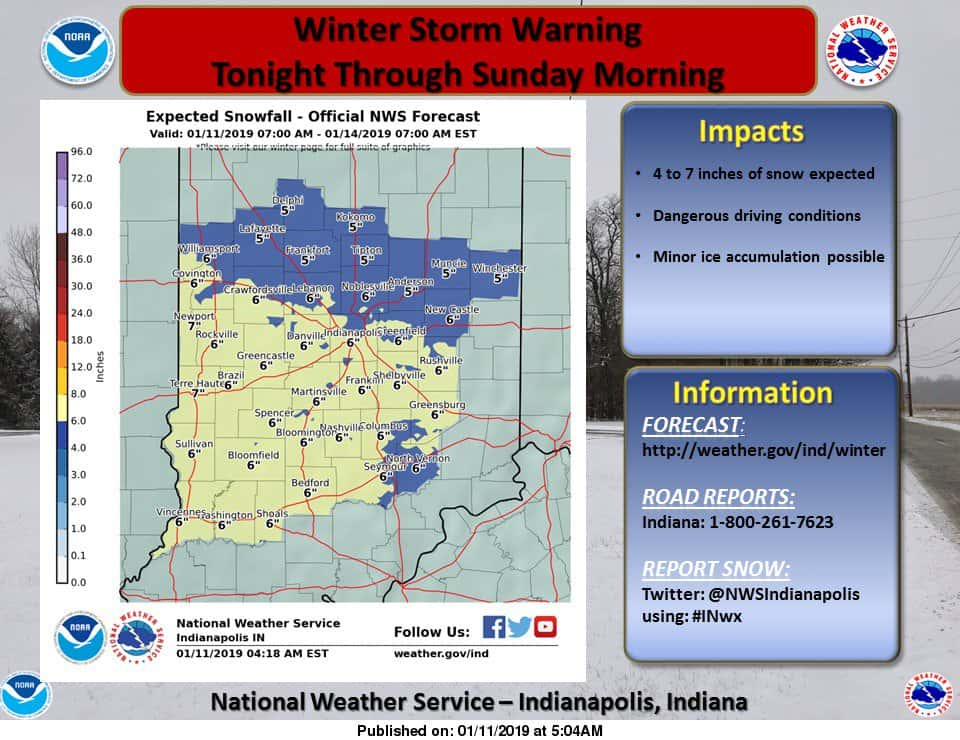 Winter Storm Warning for Central Indiana from Late FridayEarly Sunday