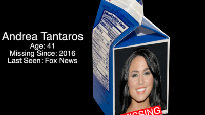 Andrea Tantaros, Journalist and Former Fox News Host, pictured on a milk carton.