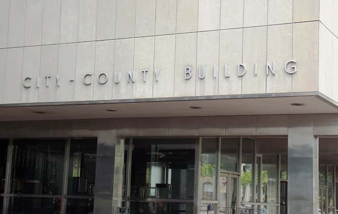 Photo of the front of the city county building in Indianapolis. WIBC Stock.