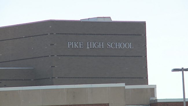 The side of Pike High School with the name written on it