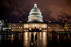 US capitol at night