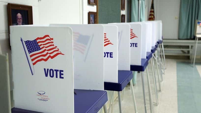 Voting booths set up and ready to receive voters inside a polling station in Christmas, Florida on November 8, 2016.