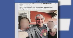 Governor Eric Holcomb fails to wear a mask, ignores social distancing rules at Brown County area restaurant.