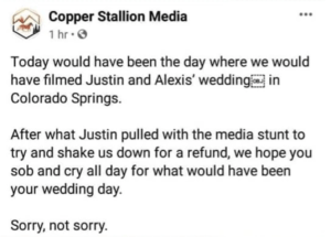 Copper Stallion Media taunts fiance of dead bride-to-be