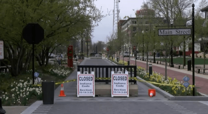 A closed street in Carmel, Ind.