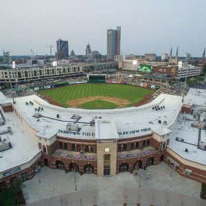 A birds-eye view of Parkview Field from the main entrance