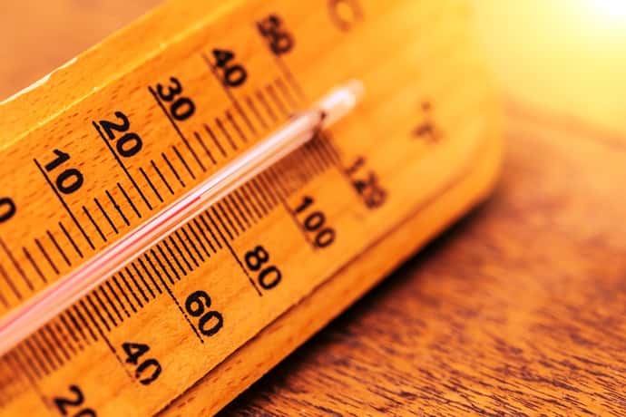 An image of a thermometer showing a high temperature
