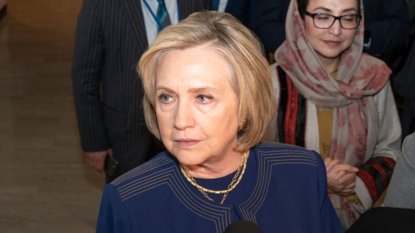 Former Secretary of State Hillary Clinton addresses press after meeting on womens rights in Afghanistan at UN Headquarters. (Photo by Lev Radin/Pacific Press/LightRocket via Getty Images)